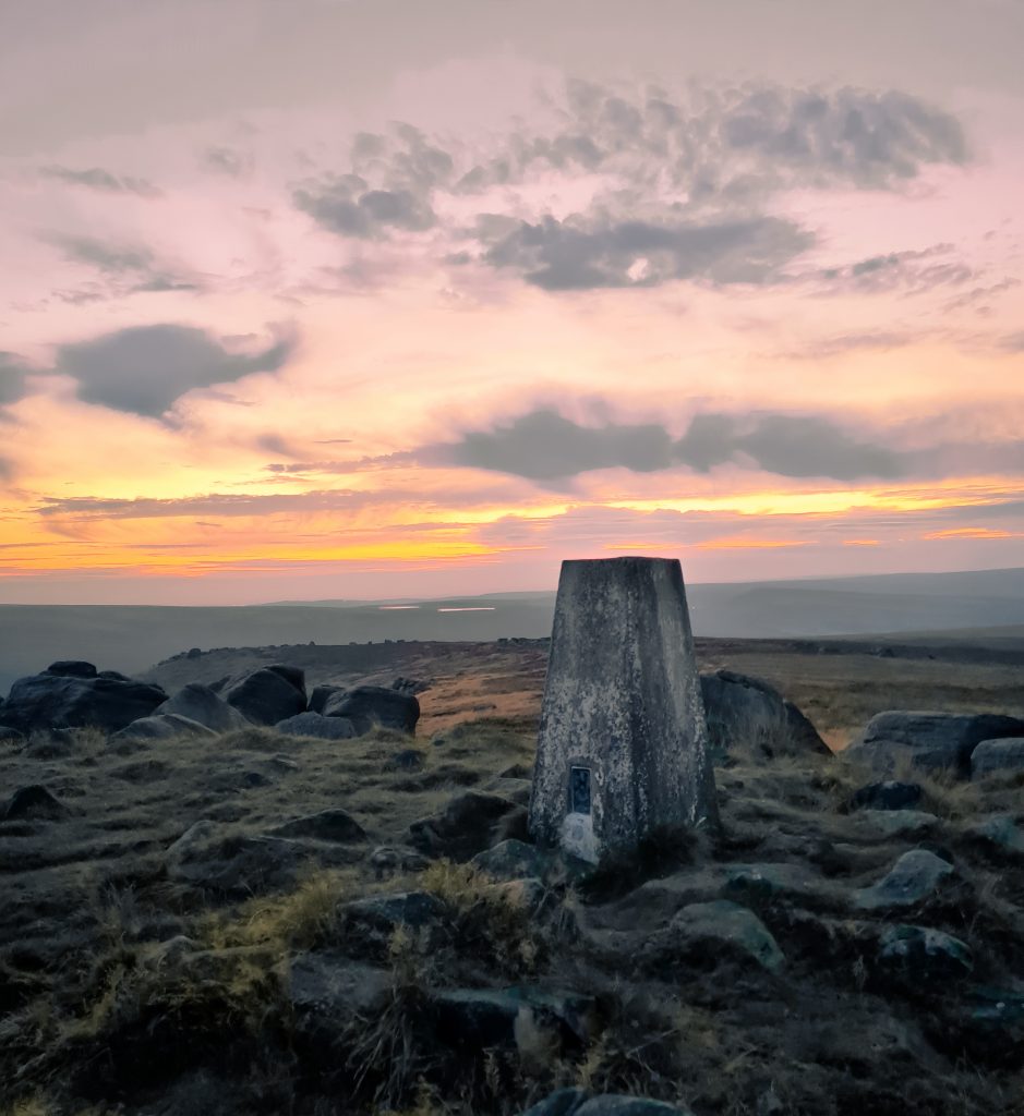 Peak District Sunset at West Nab trig point - The Wandering Wildflower