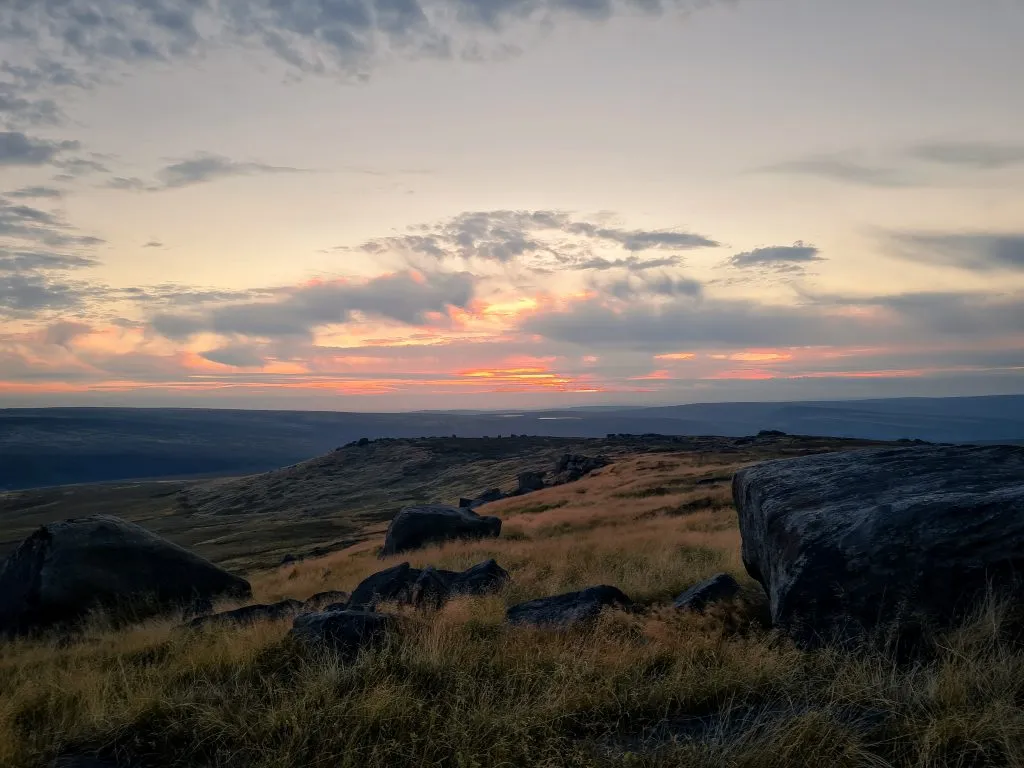Peak District Sunset at West Nab trig point - The Wandering Wildflower