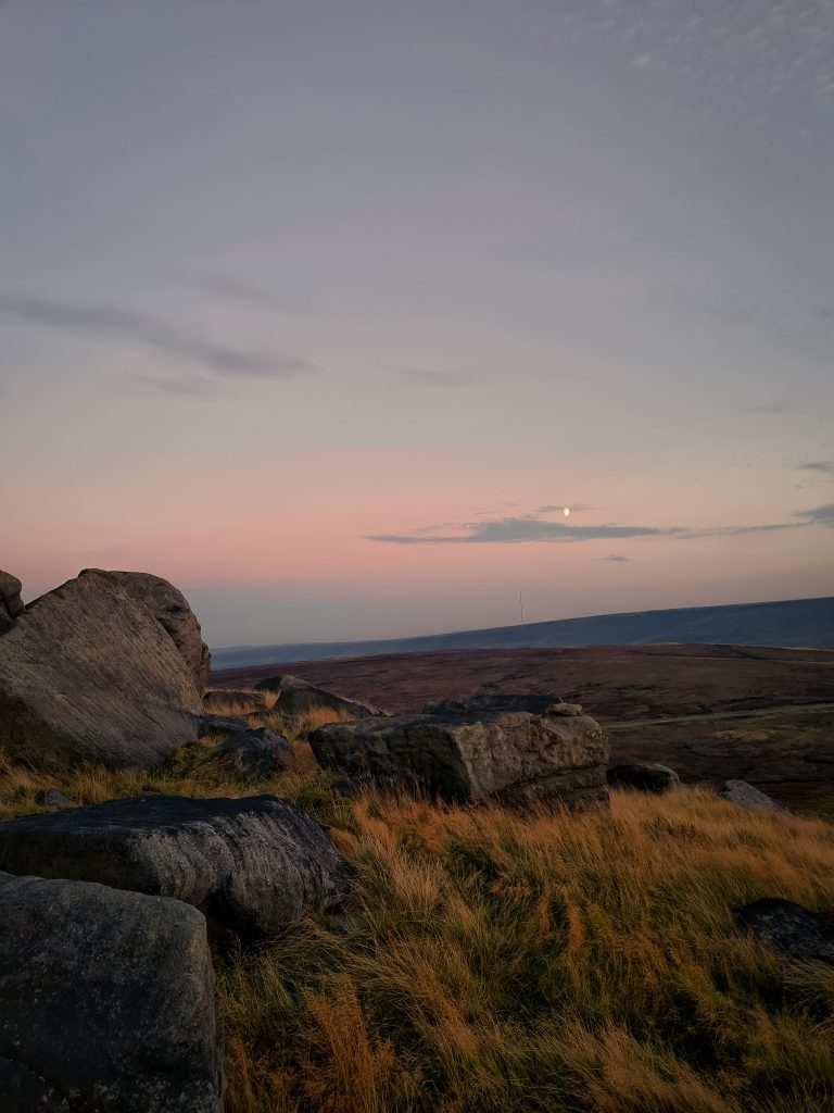 Peak District Sunset at West Nab trig point - The Wandering Wildflower