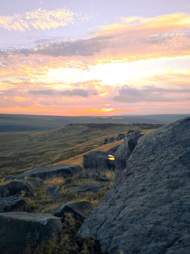 Peak District Sunset at West Nab trig point - The Wandering Wildflower