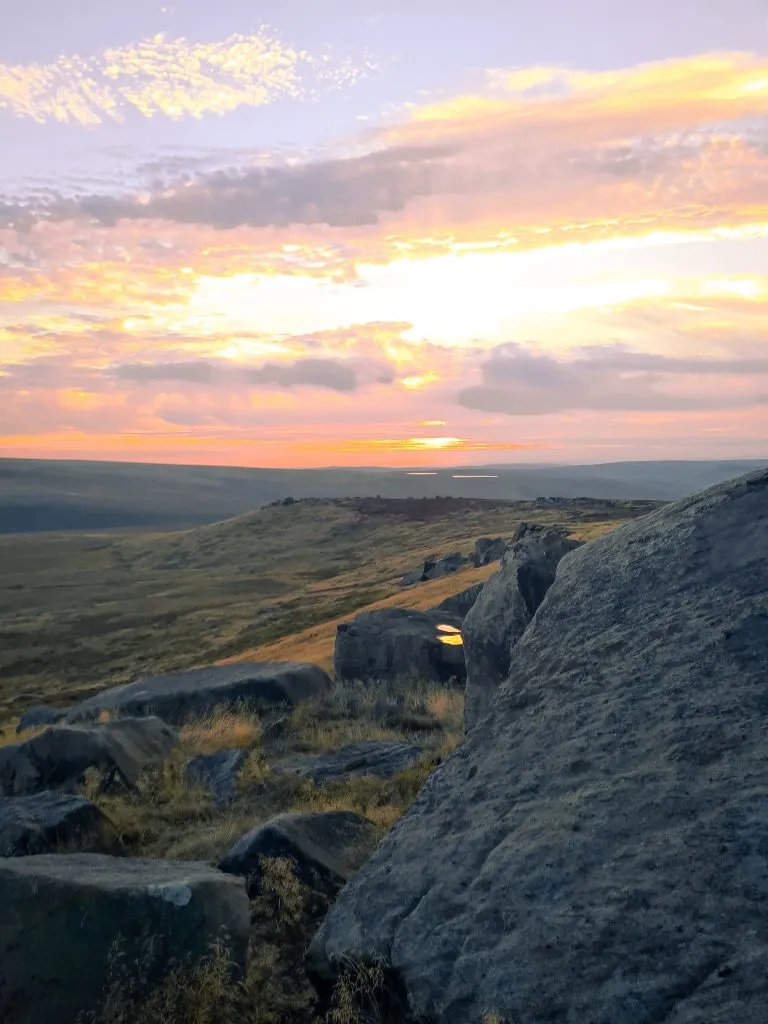 Peak District Sunset at West Nab trig point - The Wandering Wildflower