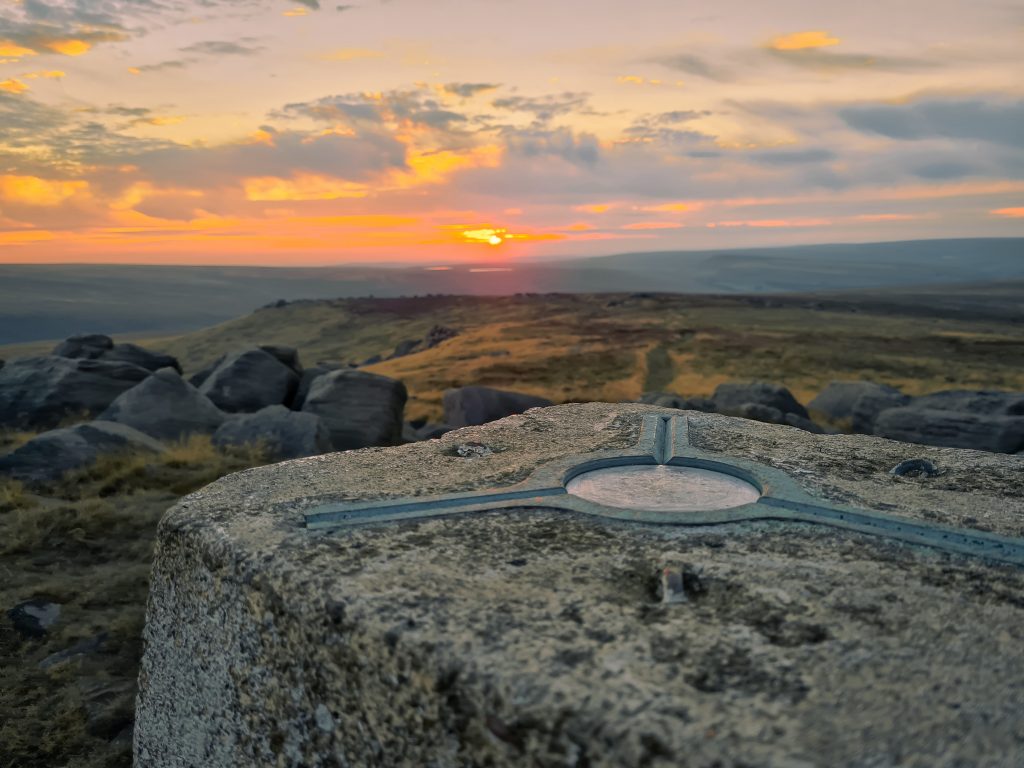 Peak District Sunset at West Nab trig point - The Wandering Wildflower