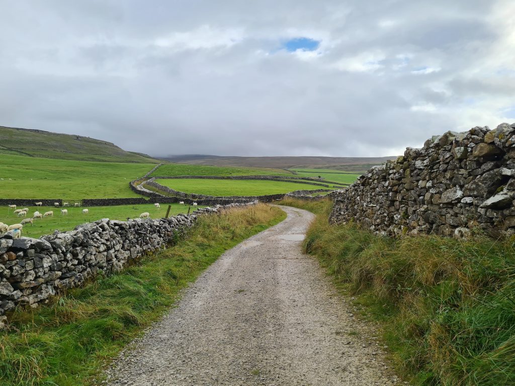 Winding road up to Ingleborough from Ingleton