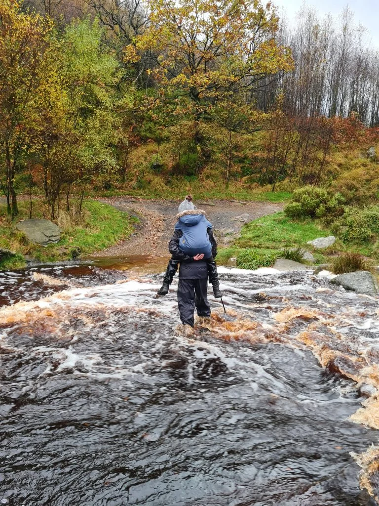Wading across the flooded clough - The Wandering Wildflower