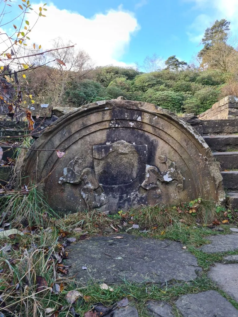 Grimshawe family coat of arms in the ruins of Errwood Hall