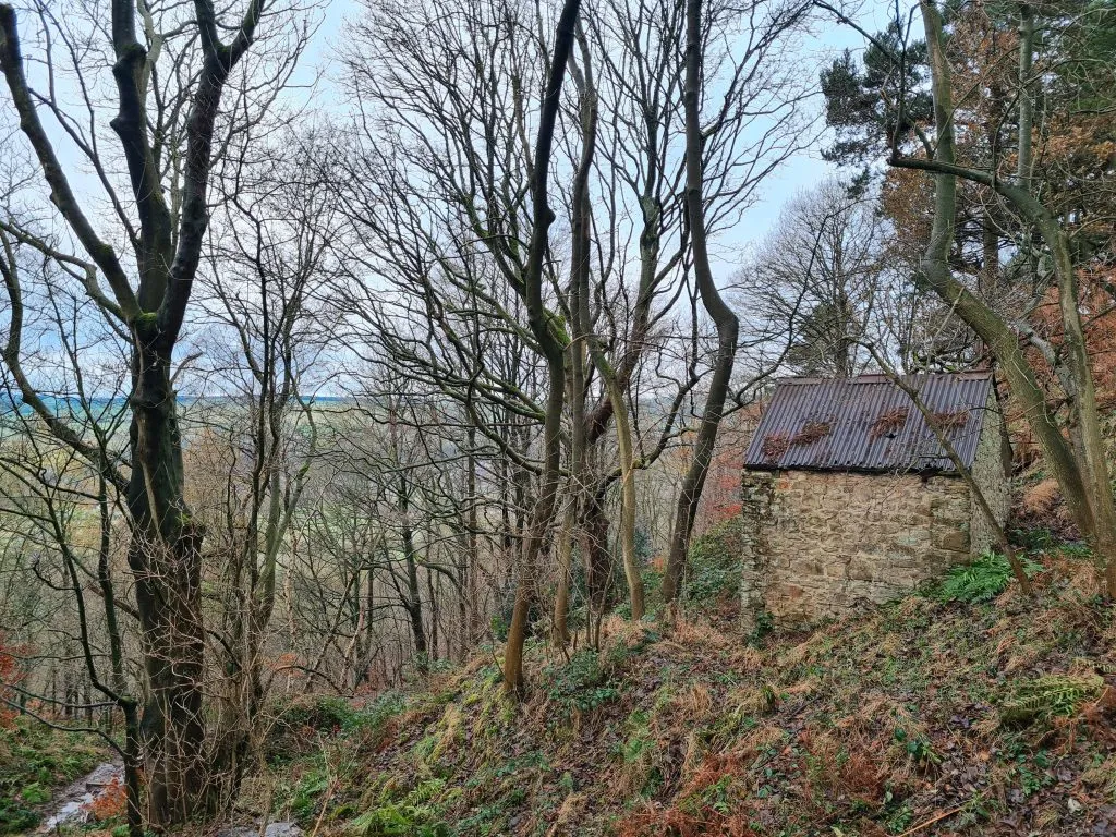 Small stone built cabin in the woods