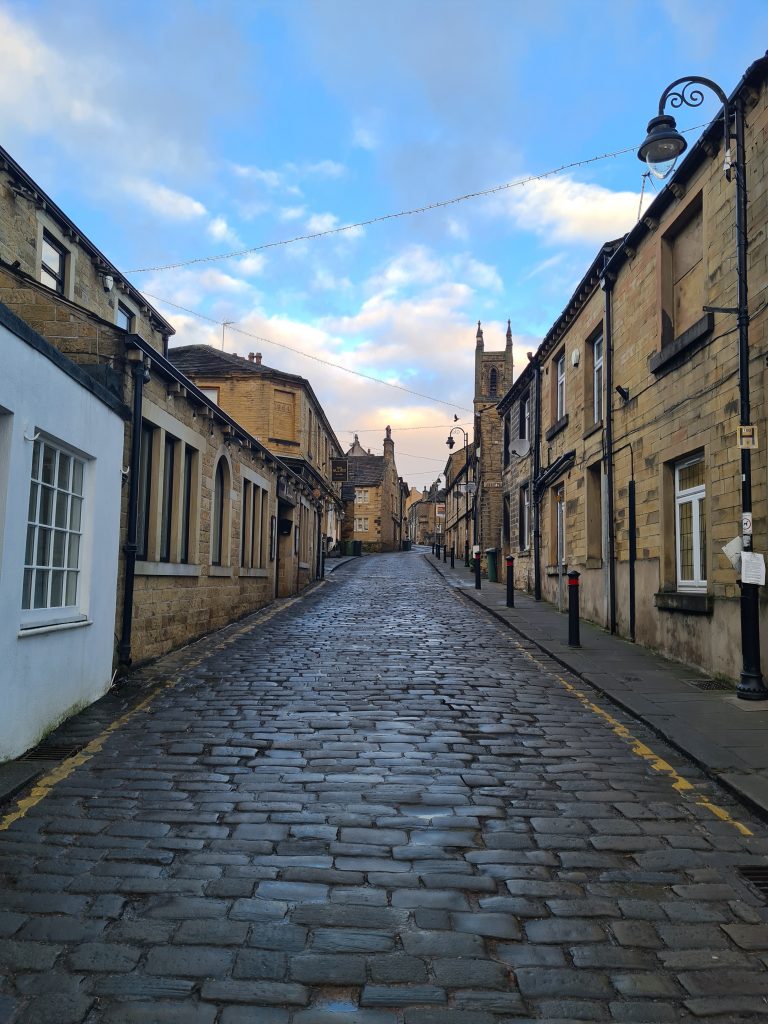 Church Street, a historic cobbled street in Honley village