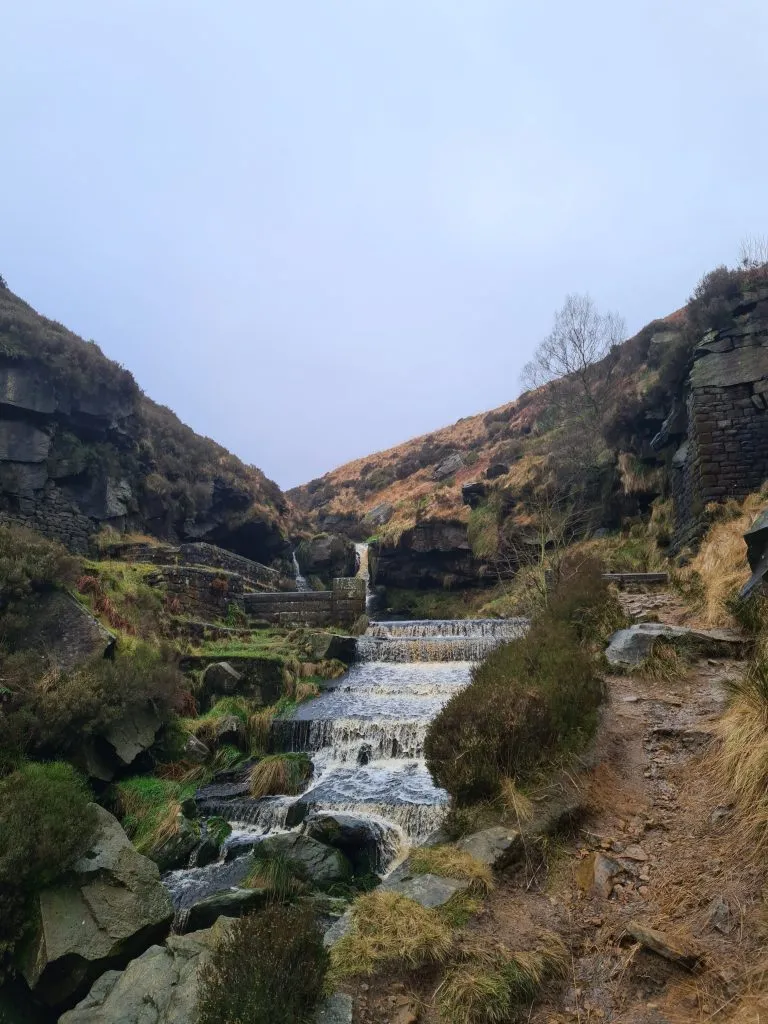 Waterfall and weir at the top of Wessenden 