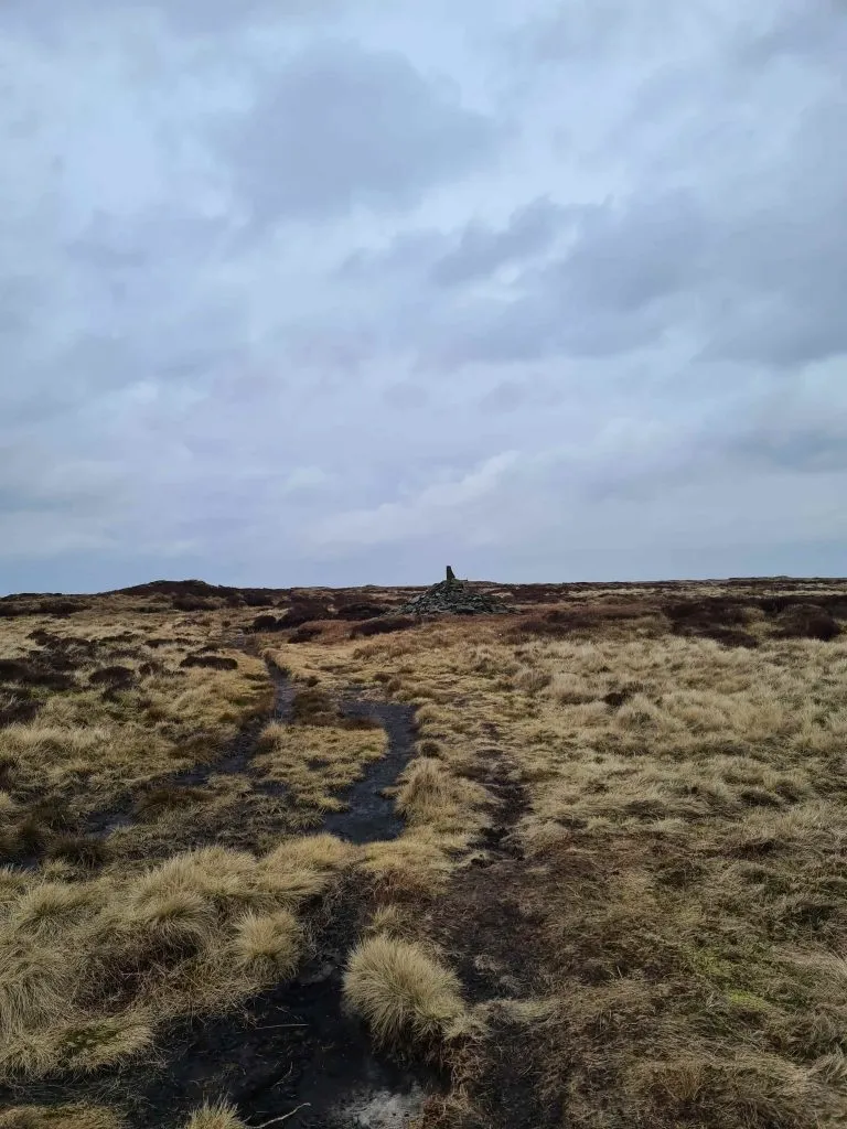 A cairn on Tooleyshaw Moss near the summit of Black Hill, Peak District