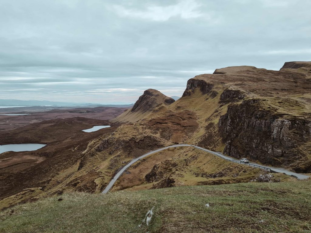 Views over the Trotternish Ridge with Loch Leum na Luirginn and Loch Cleat