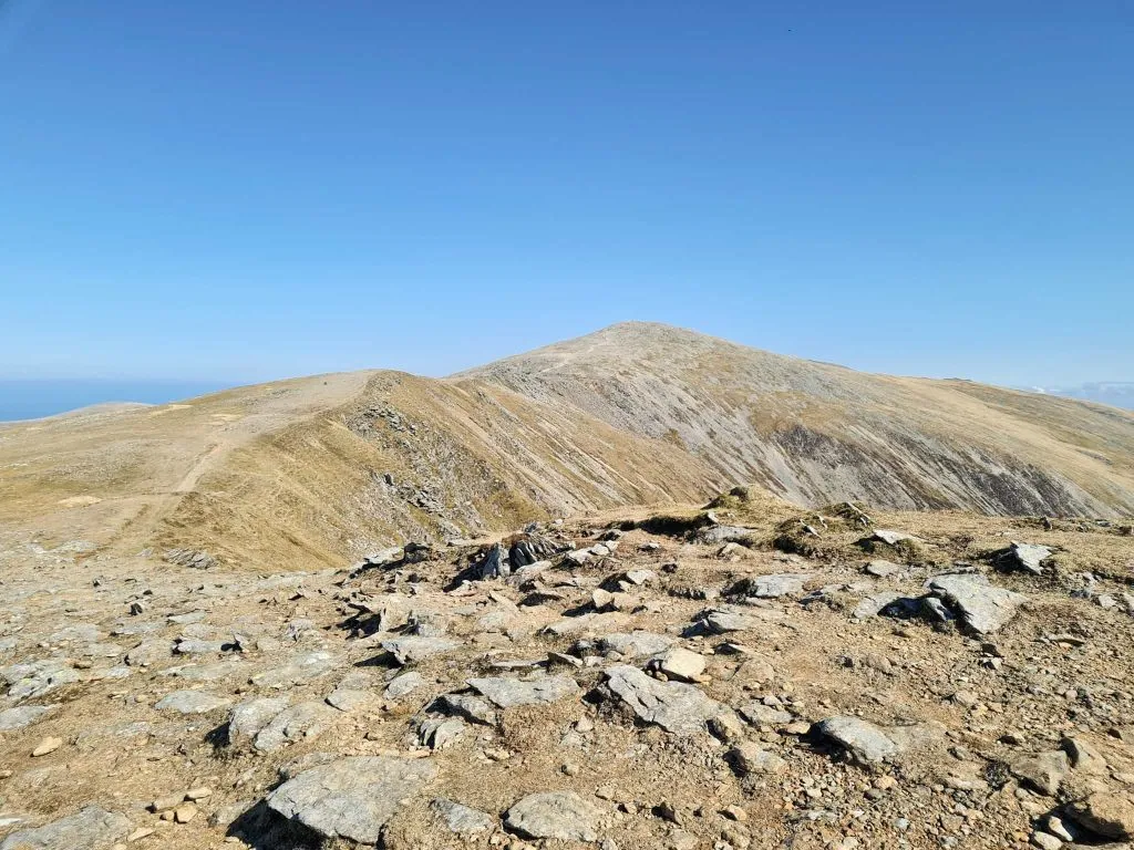 Views from the summit of Pen yr Ole Wen to Carnedd Dafydd