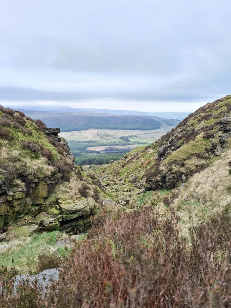Lads Leap, a steeply sided gully in the Peak District