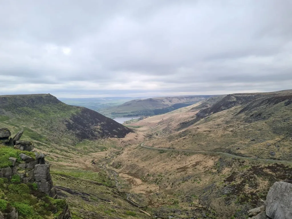 Views down the valley over Dove Stone Reservoir