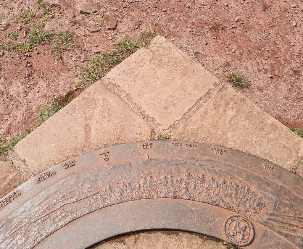 Details on the cast metal toposcope on Eccles Pike showing the different hills on the horizon
