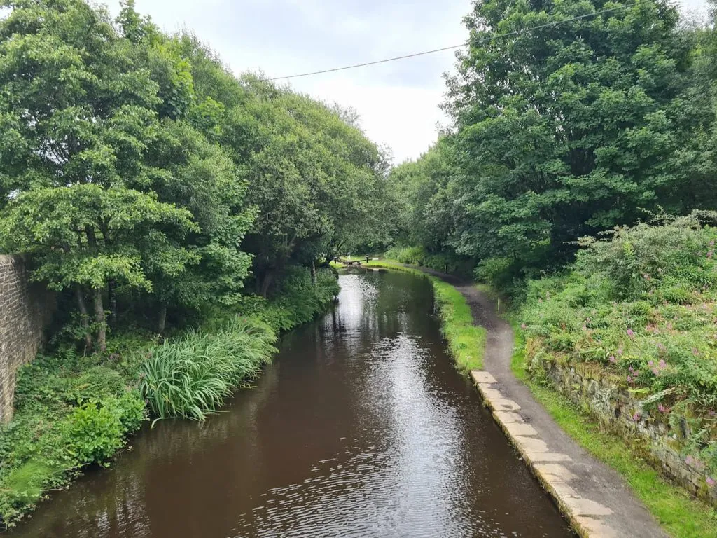 View down the canal on the way to Eastergate Bridge in Marsden, West Yorkshire