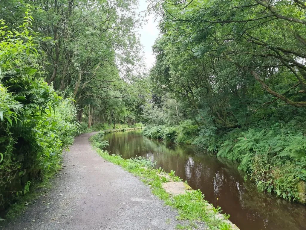 View down the canal near Eastergate Bridge in Marsden, West Yorkshire