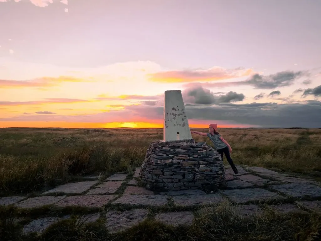 Black Hill trig point at sunset - The Wandering Wildflower