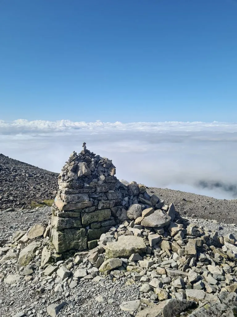 A stone cairn on the path to Ben Nevis