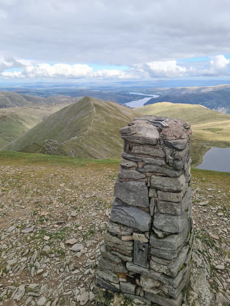 Helvellyn Trig Point and the view - The Wandering Wildflower