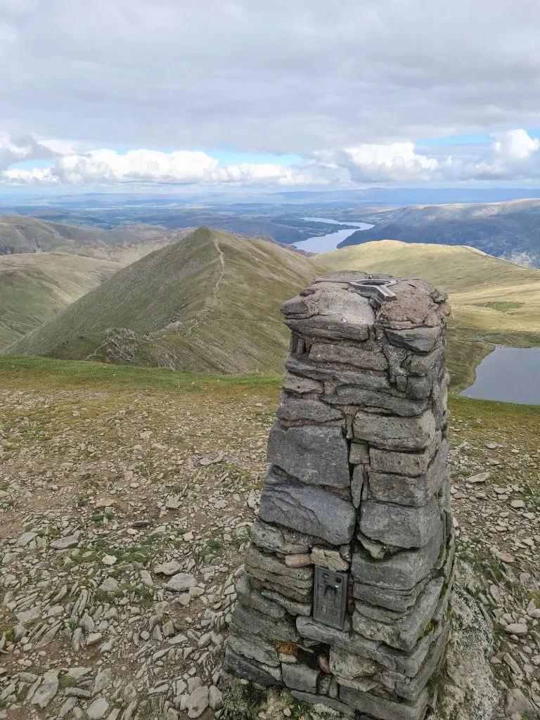 Helvellyn Trig Point and the view - The Wandering Wildflower