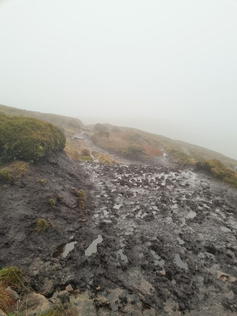 A very wet and peaty path on Kinder Scout