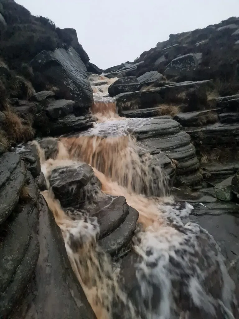 A very full Grinds Brook Clough