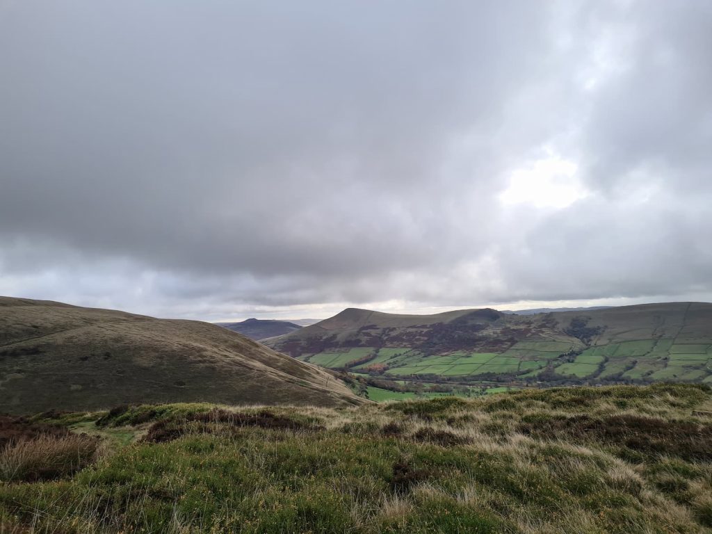 Views from Kinder Scout over to Lose Hill, Win Hill and Crook Hill