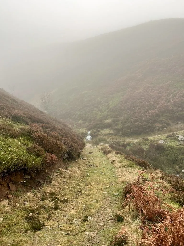 Cogman Clough and a steep track running downhill