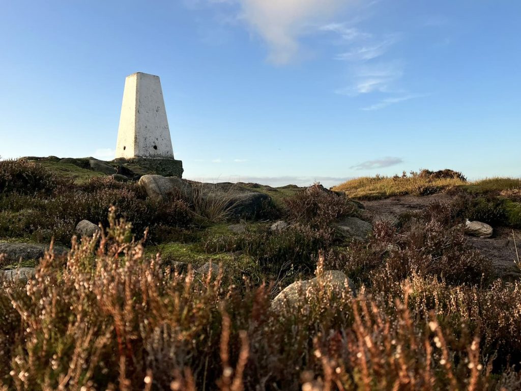 Harry Hut trig point in Autumn