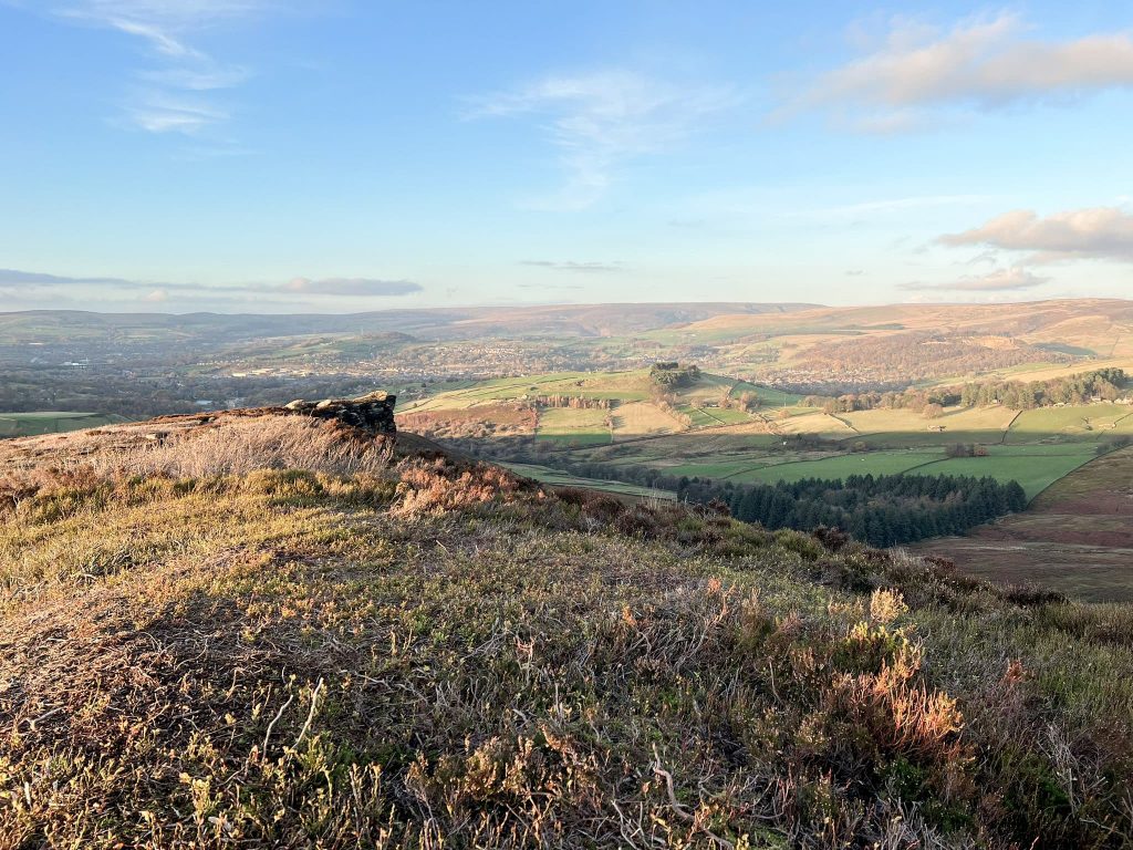 The Worm Stones, with a view down towards Glossop