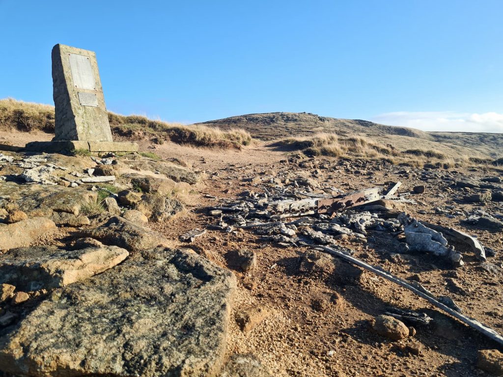 Memorial to the crew who lost their lives in the Lancaster plane wreck on James's Thorn near Bleaklow