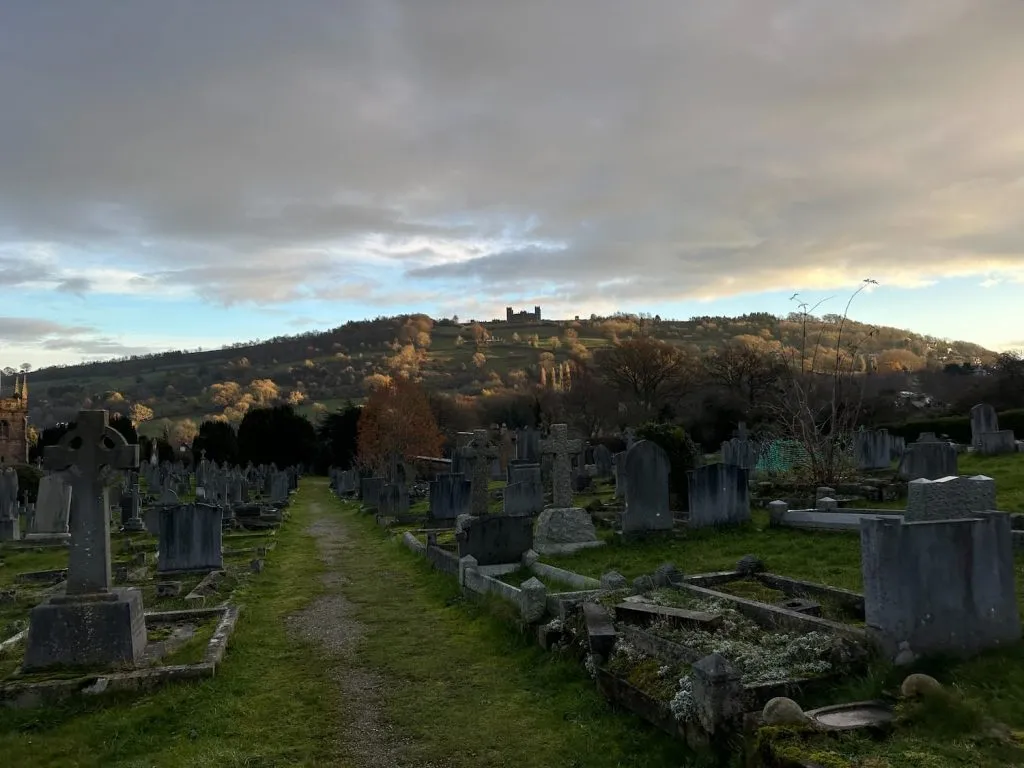 View of Riber Castle from a graveyard