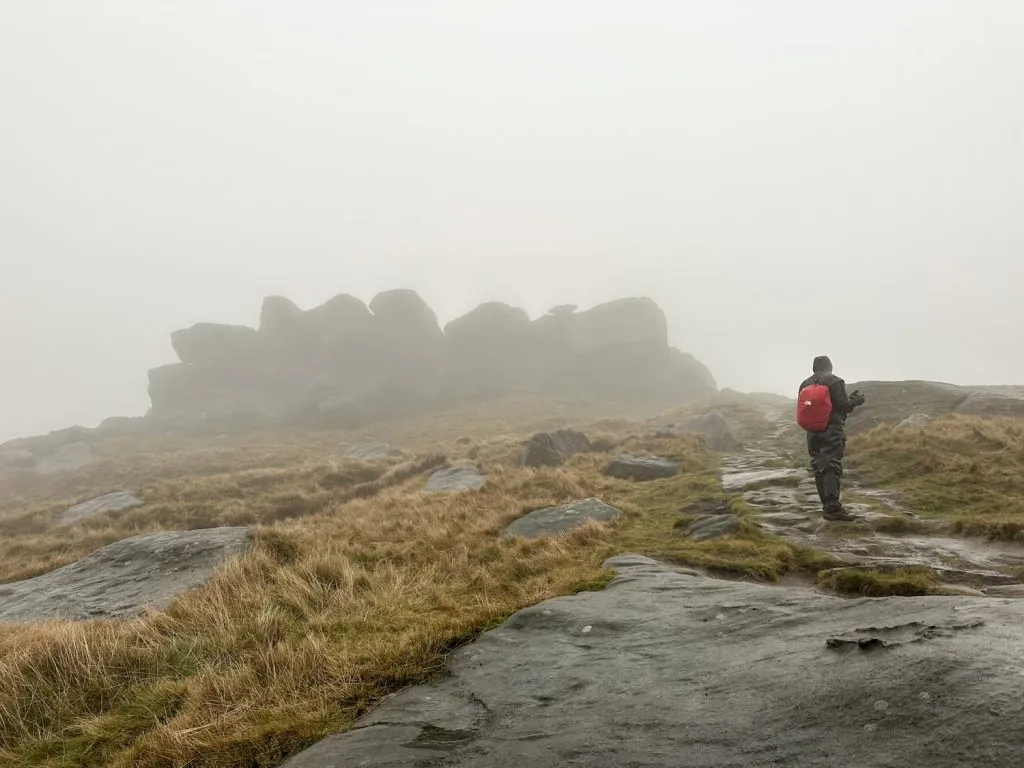 A wet and murky Edale Rocks