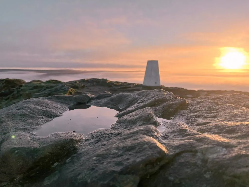 Win Hill trig point at sunrise