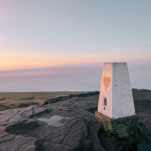 Win Hill trig point at sunrise
