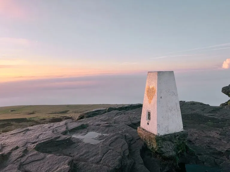 Win Hill trig point at sunrise