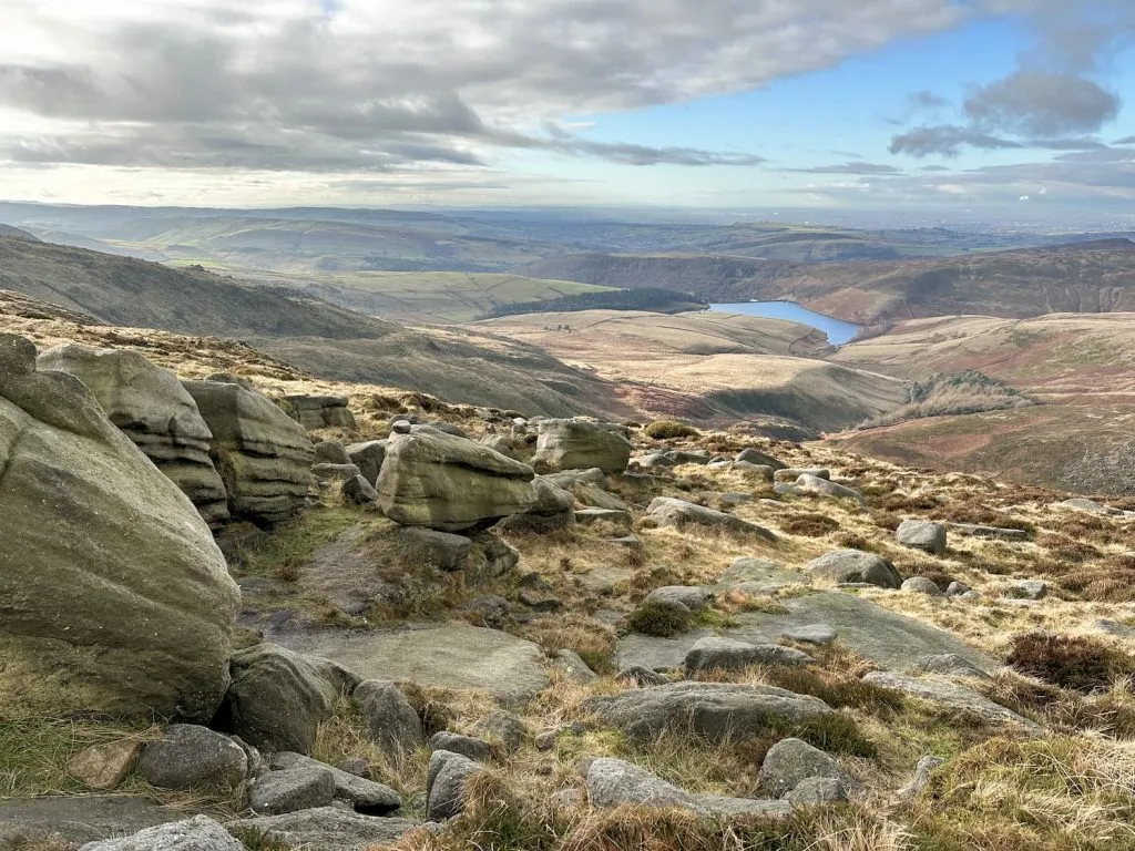 Looking over Cluther Rocks towards Kinder Reservoir