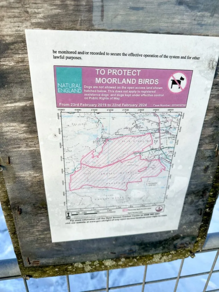 A notice advising dogs aren't allowed on the moorland near Flouch - The Wandering Wildflower