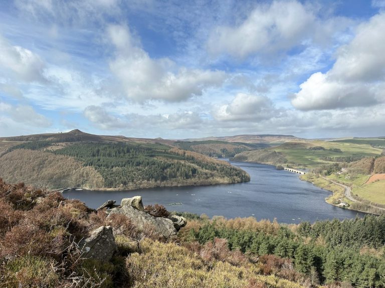 A view of Win Hill and Ladybower Reservoir from Bamford Edge