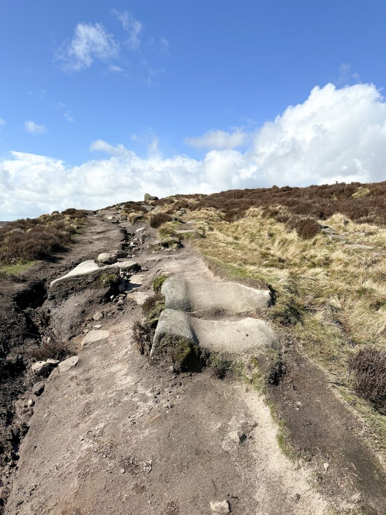 A stone path with wheel ruts. The remains of a medieval packhorse track