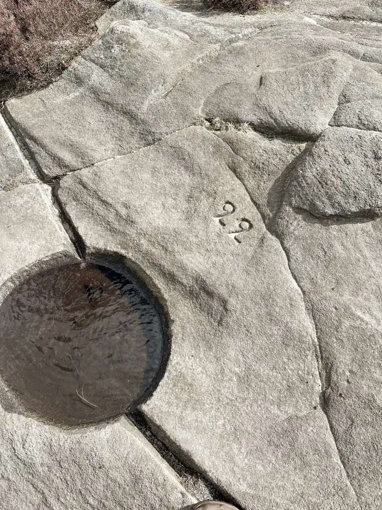 A stone drinking trough for grouse, on the moors on Stanage Edge