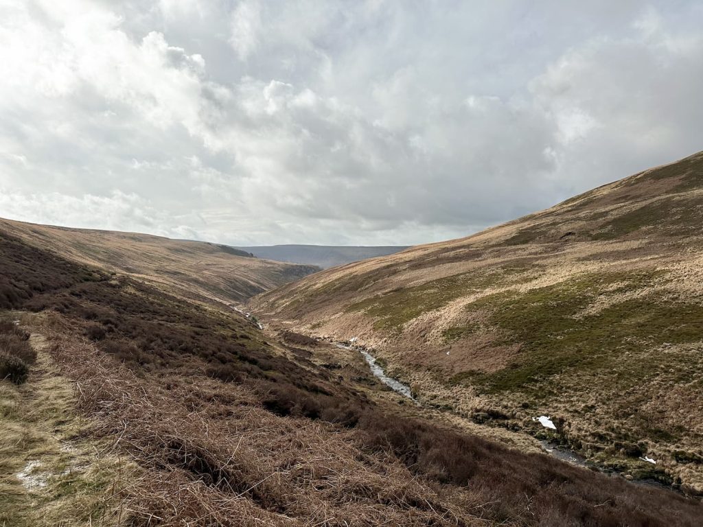 A view along a moorland valley
