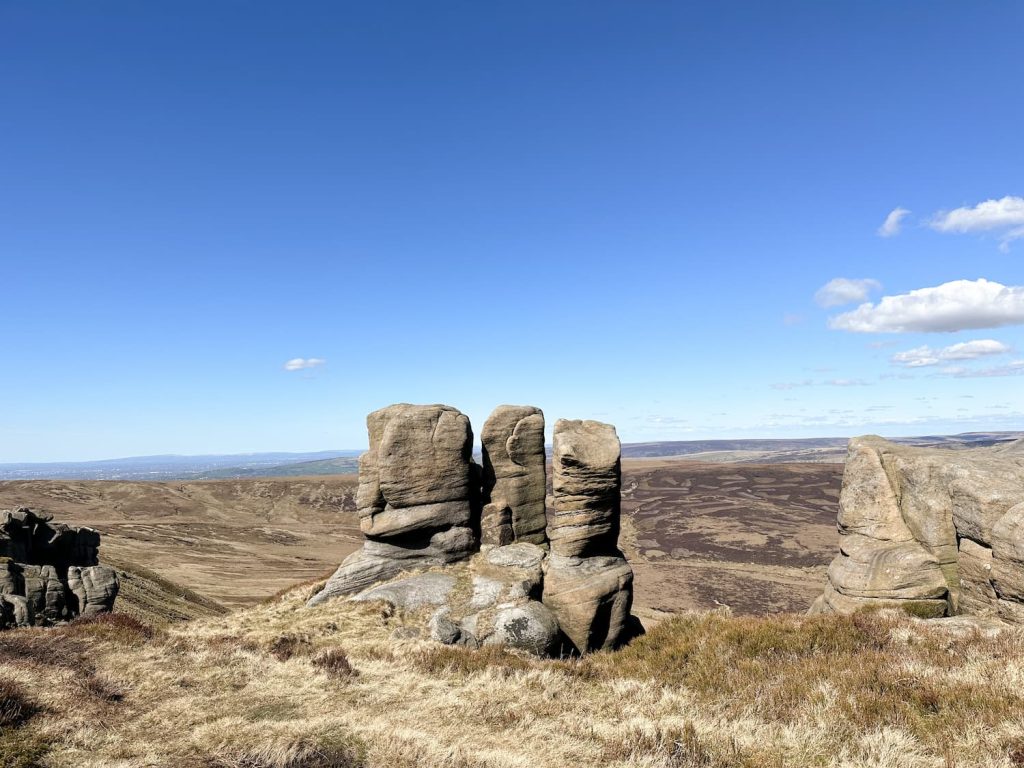 A rock formation on Kinder Scout known as The Boxing Gloves