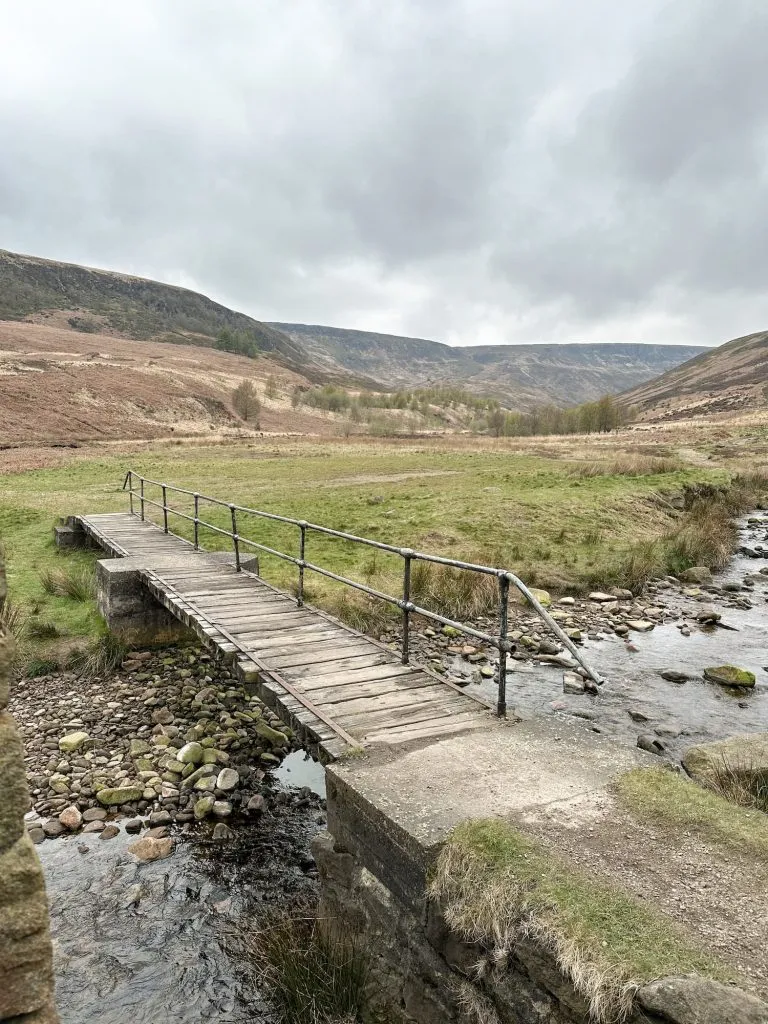 A wooden bridge over Crowden Little Brook