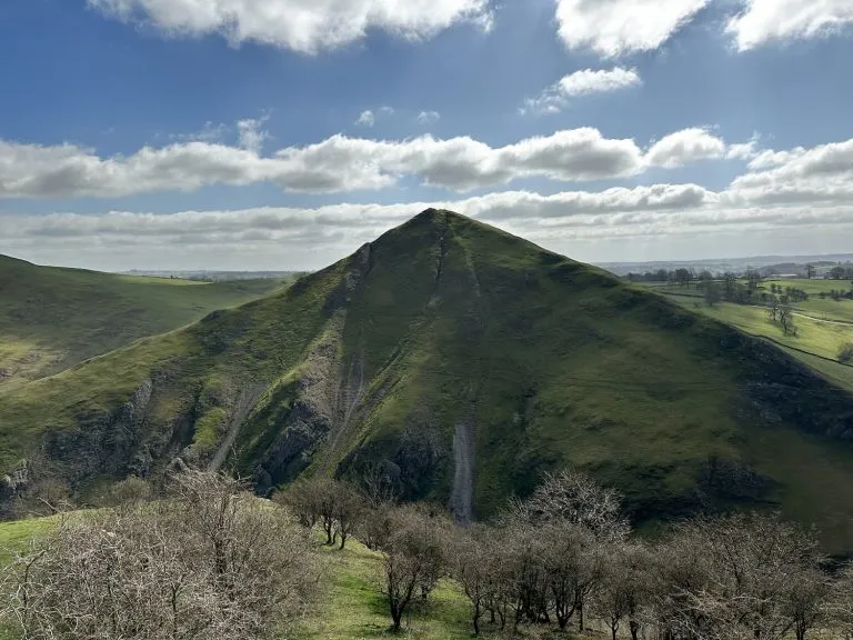 Thorpe Cloud, a classic mountain shaped hill in the Peak District
