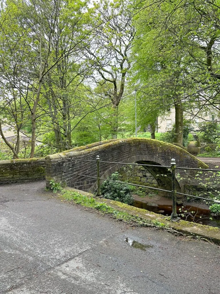 A medieval stone packhorse bridge in Marsden