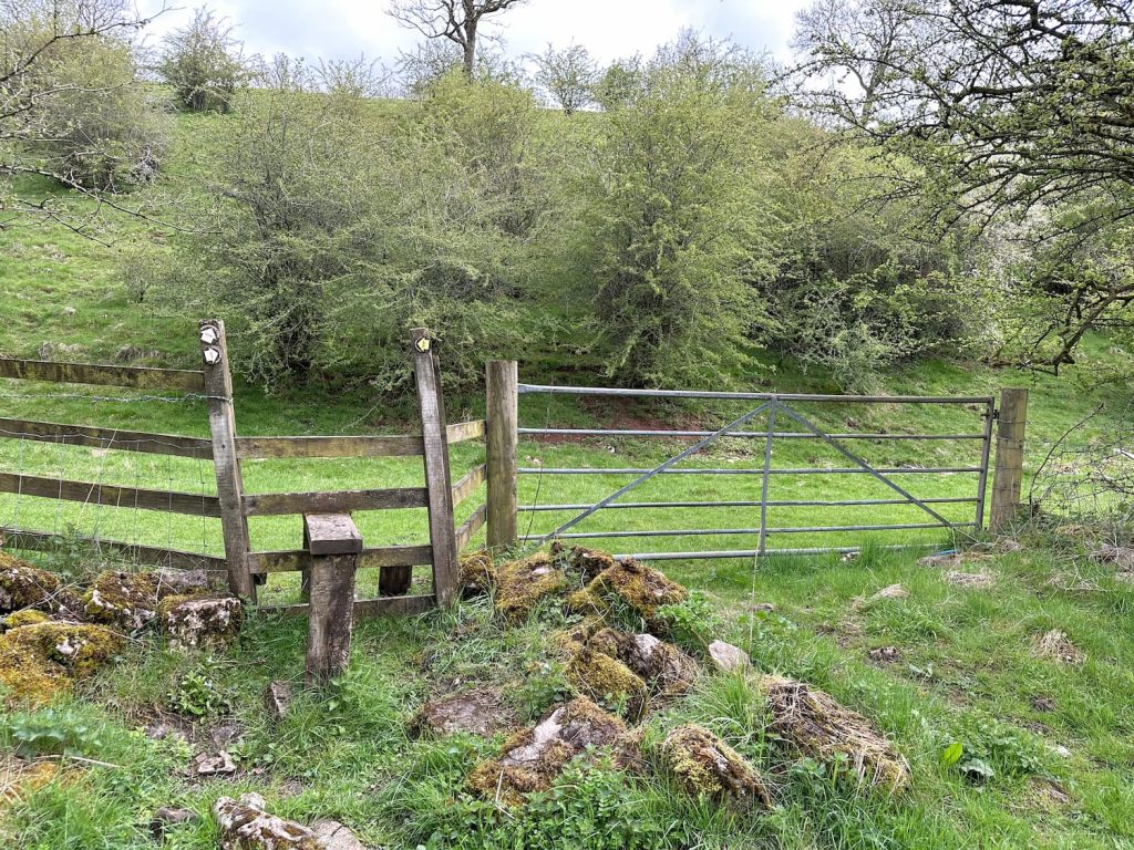 A metal gate and a wooden stile