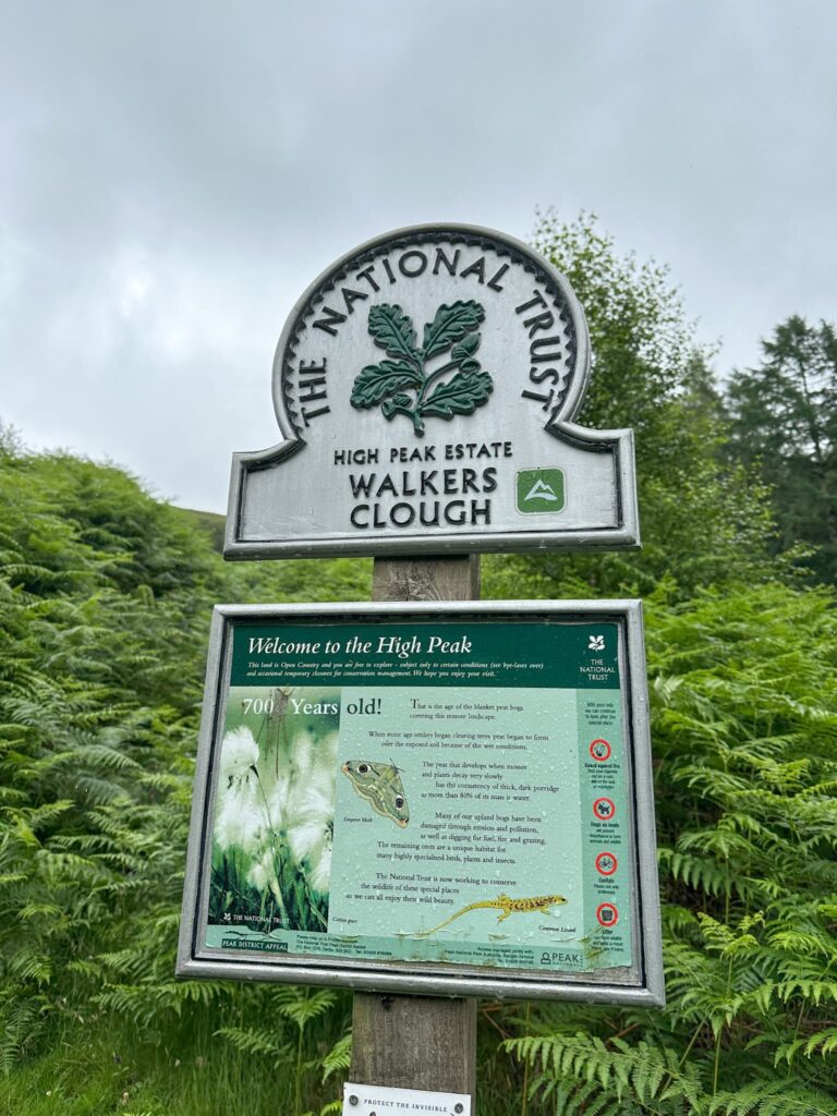 A National Trust sign for Walkers Clough