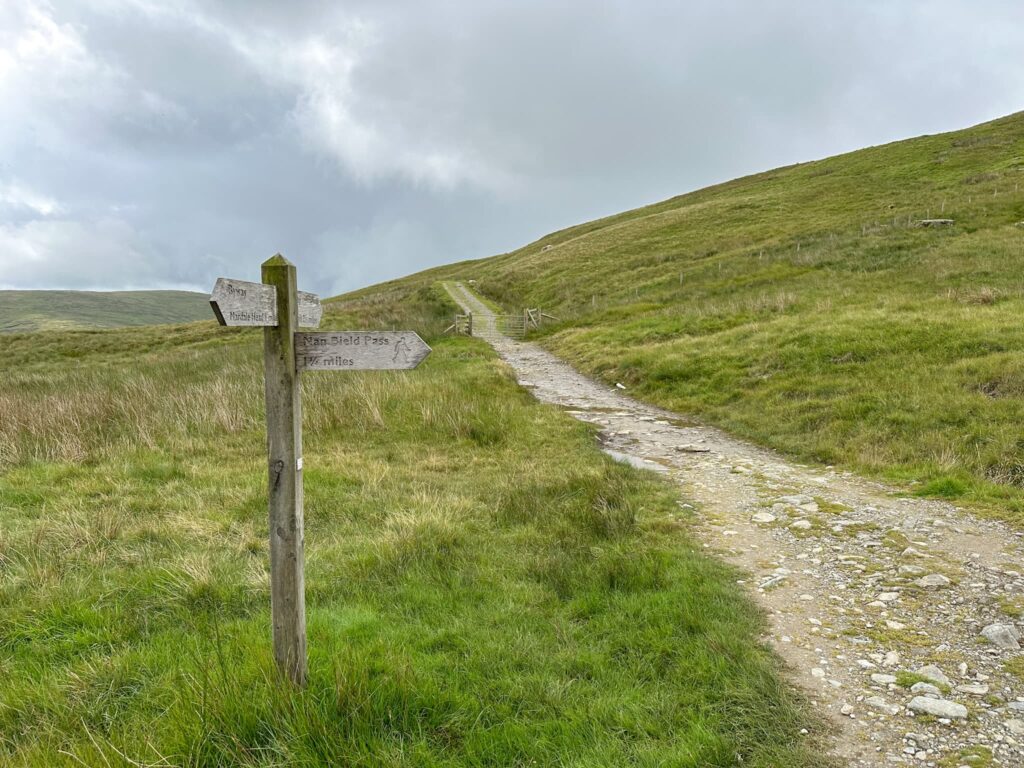 A wooden signpost in the Lake District