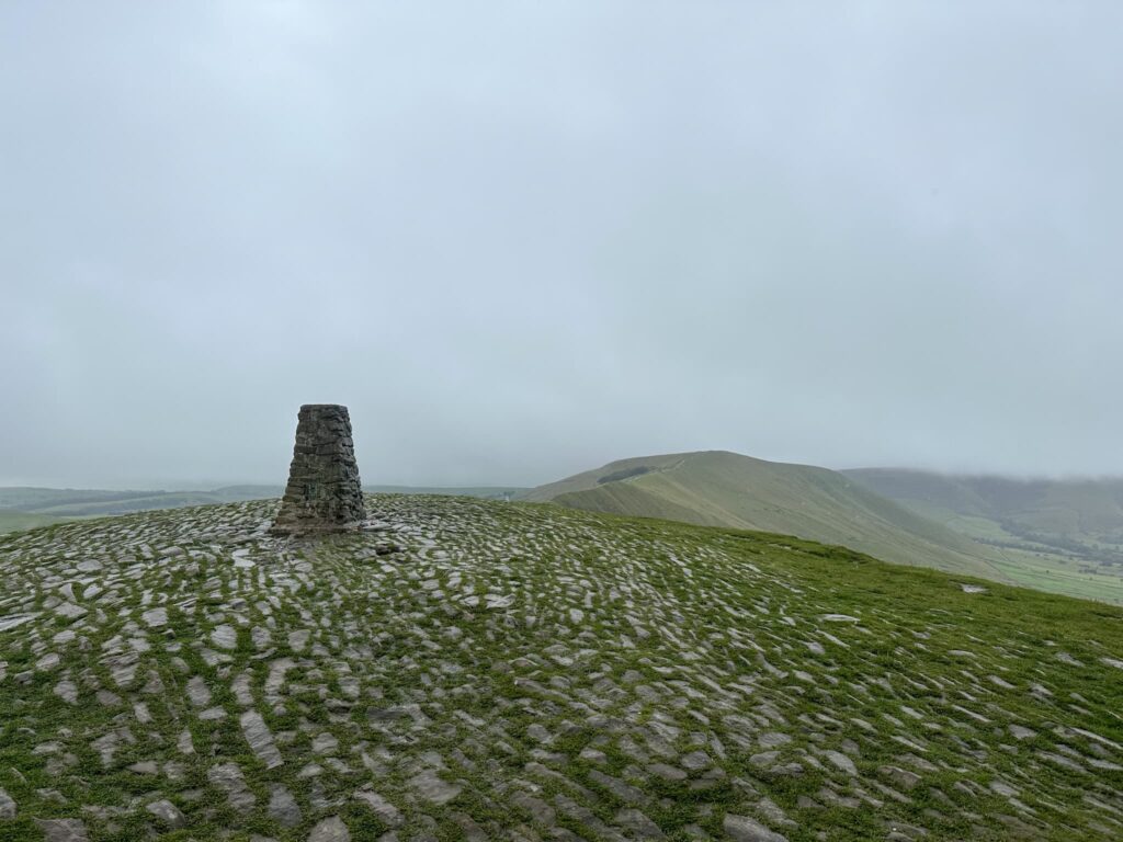 Mam Tor trig point on a gloomy day